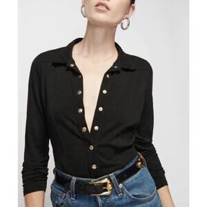 Nation Los Angeles Jarah Seamed Fairy Y2K Button Up Jet Black Shirt XXL A004082